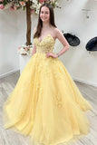 LTP0862,V Neck Open Back Yellow Tulle Lace Long Prom Dresses,V Neck Yellow Formal Dresses,Yellow Lace Evening HZ0307