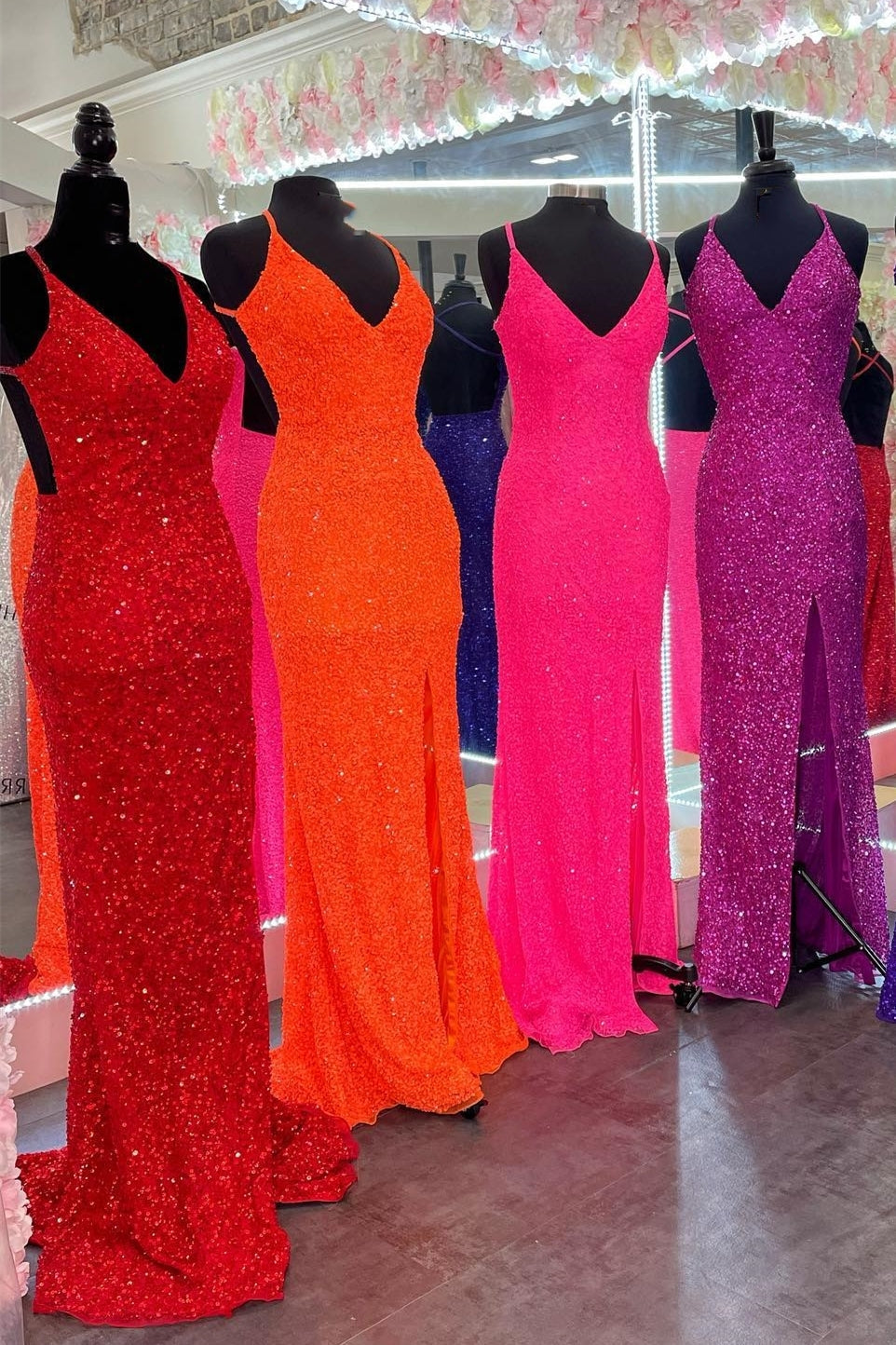 V Neck Sequins Mermaid Long Formal Dress with Cross HZ0307
