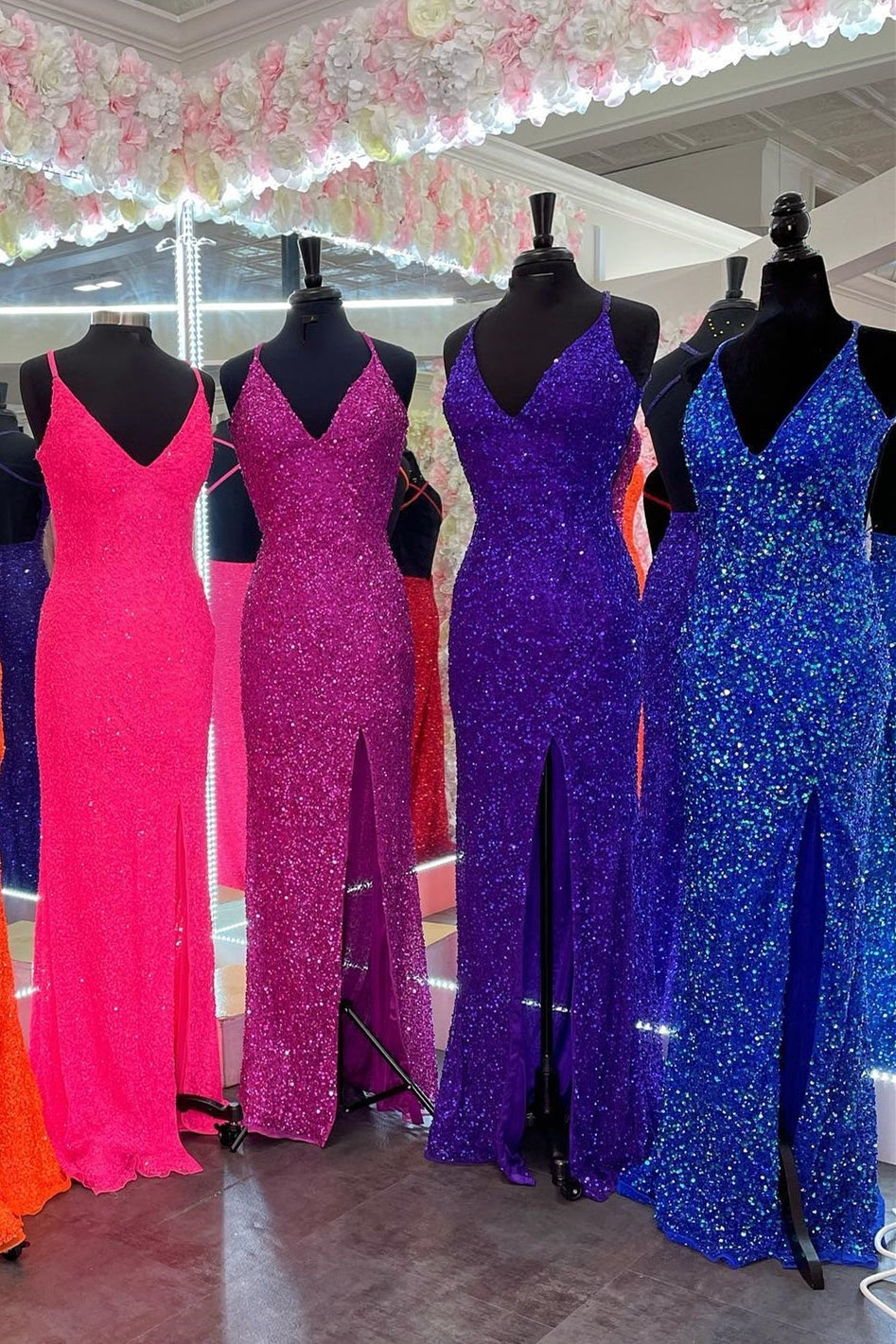 V Neck Sequins Mermaid Long Formal Dress with Cross HZ0307