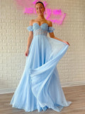 Sweetheart Chiffon Appliques Long Prom HZ0307