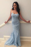 Lace Up Back Mermaid Appliques Long Evening Prom HZ0307