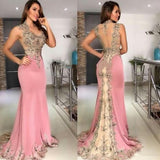 LTP0607,Pink mermaid applique beaded long prom HZ0307