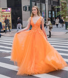 LTP1308,Vestido Orange Tulle A-Line Prom Evening HZ0307