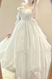 Vintage A line Spaghetti Straps White Floral Long Birthday Dresses Prom Dress Chiffon Birthday Outfits HZ0307