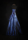 Vintage Ball Gown Strapless Navy Blue Satin Long Prom Dresses Party Dress HZ0307