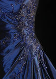 Vintage Ball Gown Strapless Navy Blue Satin Long Prom Dresses Party Dress HZ0307