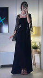 Vintage Black Mermaid Long Prom Dresses With Embroidery Chiffon HZ0307