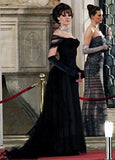 Vintage Black Tulle Ball Gown One Side Shoulder Long Prom HZ0307