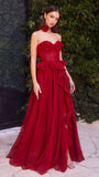 Vintage Burgundy Chiffon Ruffle Prom Dresses, Sweetheart Slit Evening Party HZ0307