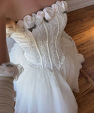 Vintage Floral Appliques Wedding Dresses Strapless Tulle Bridal HZ0307