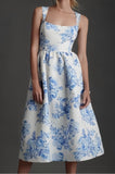 Vintage Floral Square Neck Midi Homecoming Prom Dresses, HZ0307