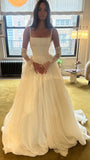 Vintage Ivory A-Line Wedding Dress - Square Neck Bridal HZ0307