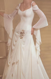 Vintage Ivory Chiffon Long Wedding Dress, Long Sleeves Bridal Gown With Sweep Train HZ0307