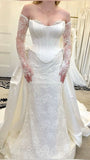 Vintage Ivory Lace Mermaid Wedding Dresses Beach Wedding Gown Full Length Bridal Party HZ0307