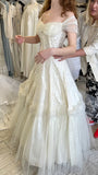 Vintage Ivory Lace Wedding Dresses Off The Shoulder Tulle Bridal HZ0307