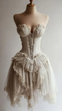 Vintage Light Grey Lace Homecoming Dresses Ruffle Sweetheart Party HZ0307