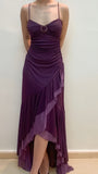 Vintage Purple Chiffon Ruffle Prom Dress Spaghetti Straps Evening Party HZ0307
