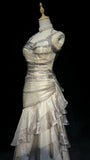 Vintage Silver White Prom Dresses Ruffles Dance HZ0307