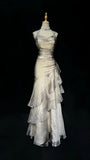 Vintage Silver White Prom Dresses Ruffles Dance HZ0307