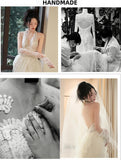 Vintage Spring Forest Wedding Dress, White Lace V-neck Bridal Wedding HZ0307