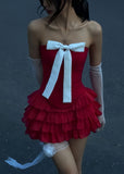 Vintage Strapless Red Homecoming Dresses With Bow, HZ0307