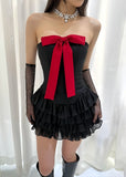Vintage Strapless Red Homecoming Dresses With Bow, HZ0307
