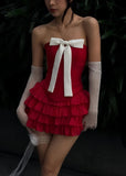 Vintage Strapless Red Homecoming Dresses With Bow, HZ0307