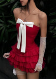 Vintage Strapless Red Homecoming Dresses With Bow, HZ0307