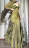 Vintage Two Pieces Olive Green Chiffon Prom Dresses Lace Beaded Appliques Evening Party HZ0307