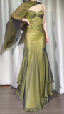 Vintage Two Pieces Olive Green Chiffon Prom Dresses Lace Beaded Appliques Evening Party HZ0307