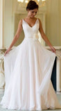 Vintage White Chiffon V-neck Wedding Dresses Sleeveless Bridal HZ0307