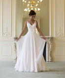 Vintage White Chiffon V-neck Wedding Dresses Sleeveless Bridal HZ0307