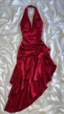 Vintage Women Dresses Halter Red Long Prom Dresses V-Neck Sexy Party HZ0307