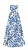 Vintage&Classic Blue Flowy Prom Dresses Strapless Evening Gown, HZ0307