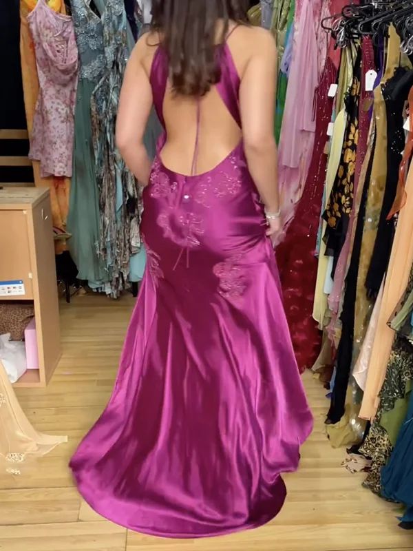 Vintage Mermaid Applique Sheath V-neck Senior Prom Dress Long Party Dress, HZ0307