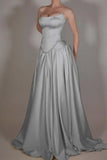 Vintage Off White Strapless Wedding Dress, Pearl Beaded Satin A-line Prom HZ0307