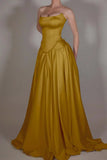 Vintage Off White Strapless Wedding Dress, Pearl Beaded Satin A-line Prom HZ0307