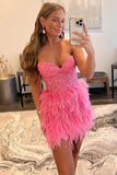 LTP1751,Sweetheart Feather Skirt Lavender Tight Homecoming Dress, Short Prom HZ0307