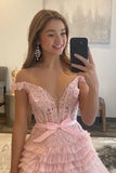 Princess Off The Shoulder Tiered Long Prom HZ0307