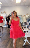 Watermelon Red Tiered Homecoming Dress Comfort Tulle Short Dress, HZ0307