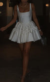 White A-Neck Square Neck Mini Homecoming Dress, HZ0307
