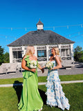 White Blue Floral Prom Dress - A-Line Long Evening HZ0307