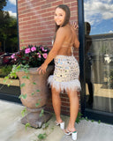 Light Champagne Bodycon Mirror Dress Feather Mini Homecoming Dress, HZ0307