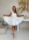 White Floral Chiffon Short Homecoming Wedding HZ0307