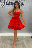 White Floral Homecoming Dresses Spaghetti Straps A-Line Mini Graduation Gown, HZ0307