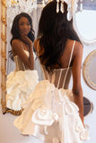 White Floral Homecoming Dresses Spaghetti Straps A-Line Mini Graduation Gown, HZ0307