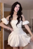 White Homecoming Dresses Off The Shoulder Satin Celebration HZ0307