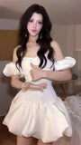 White Homecoming Dresses Off The Shoulder Satin Celebration HZ0307
