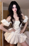 White Homecoming Dresses Off The Shoulder Satin Celebration HZ0307