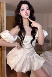 White Homecoming Dresses Off The Shoulder Satin Celebration HZ0307